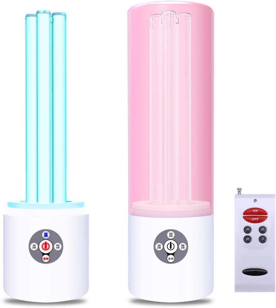 UV Light Sanitizer, 55w 254nm UVC Lamp for Room Surface Disinfection up to 750 sqft, Home/School/Hotel/Travel, Kills Bacteria/Molds/Dust Mites, 1Y warranty (Pink With Ozone)