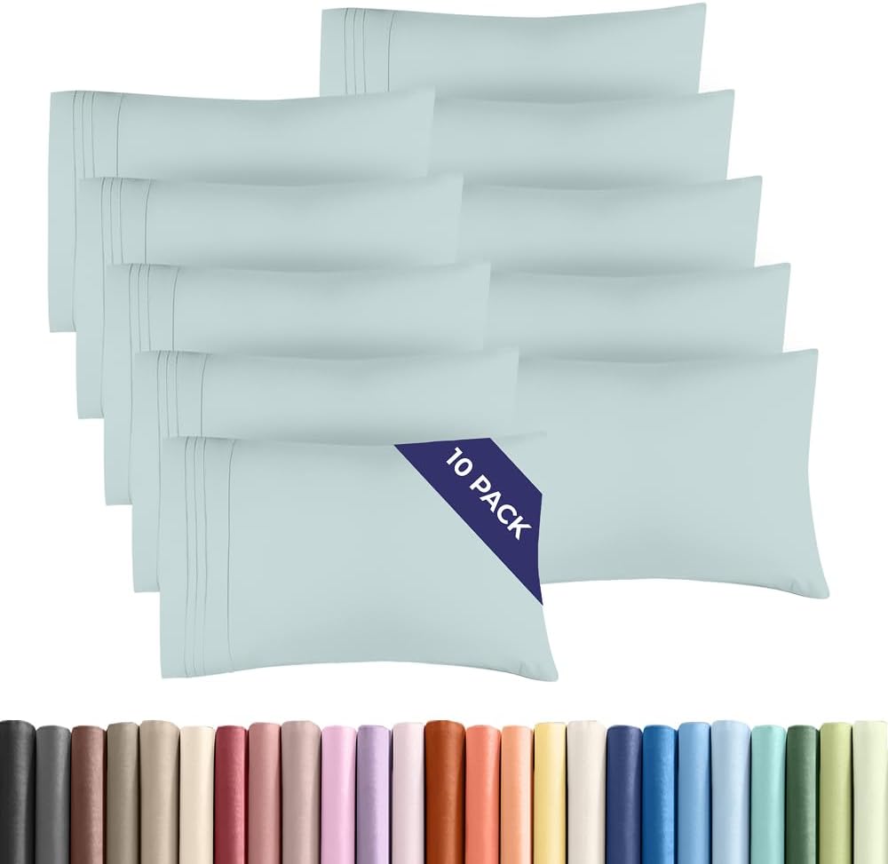 King Pillow Cases Set of 10 - Ultra Soft Hotel Quality Pillowcase Covers - Comfy & Wrinkle Free - Shrink, Stain & Fade Resistant - Easy-Care, Machine Washable Pillow Protectors - 10 Pcs Set - Ice Blue