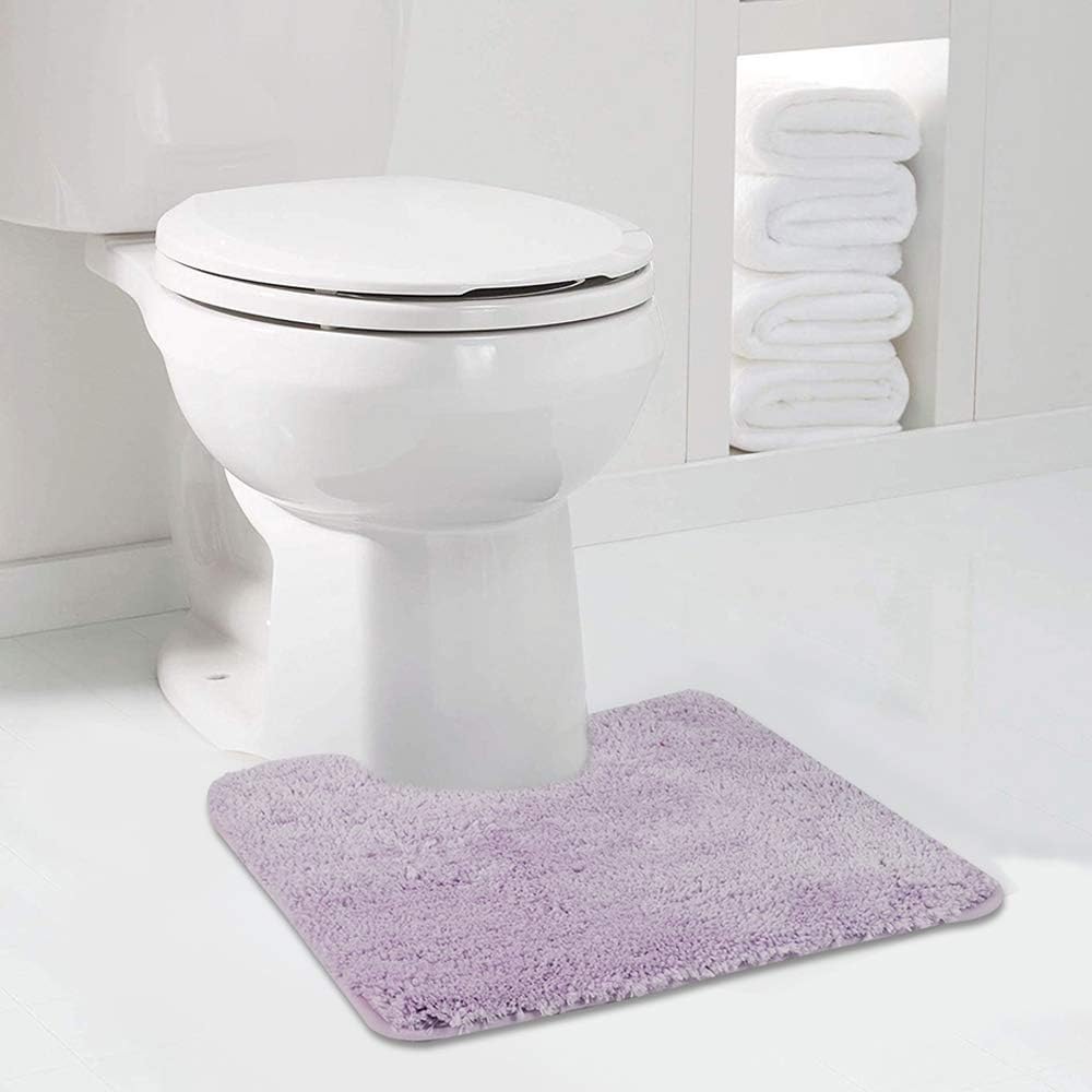 Walensee Contour Rug (20x24, Lavender) Non Slip Bath Mat for Bathroom Water Absorbent Soft Microfiber Shaggy Mat Machine Washable U Shape Toilet Rug