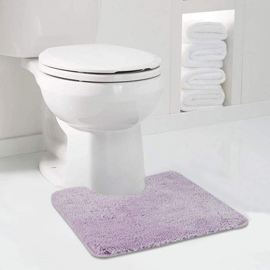 Walensee Contour Rug (20x24, Lavender) Non Slip Bath Mat for Bathroom Water Absorbent Soft Microfiber Shaggy Mat Machine Washable U Shape Toilet Rug