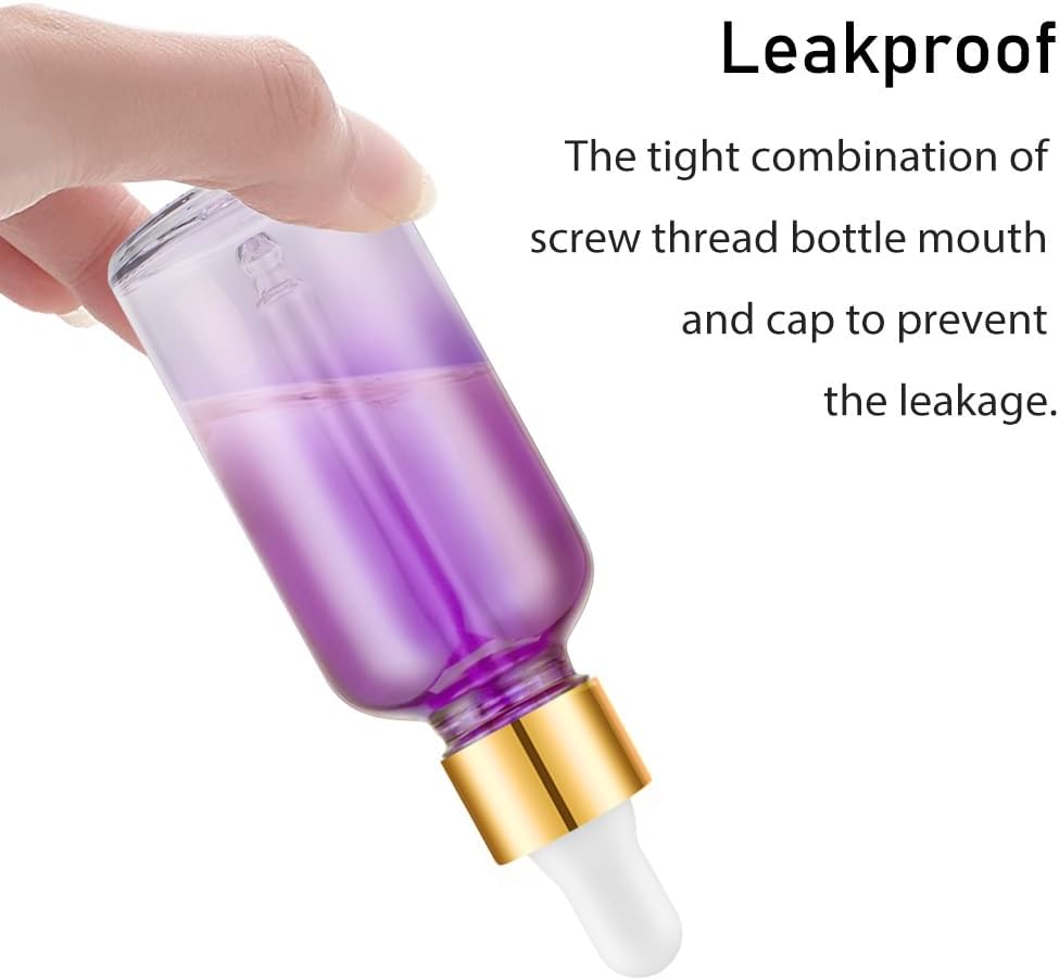 Bumobum 2 oz Dropper Bottle, Purple Glass Eye Dropper Bottles with Golden Top Cap for Essential Oils, 24 pack Tincture Bottle with Labels and Funnel