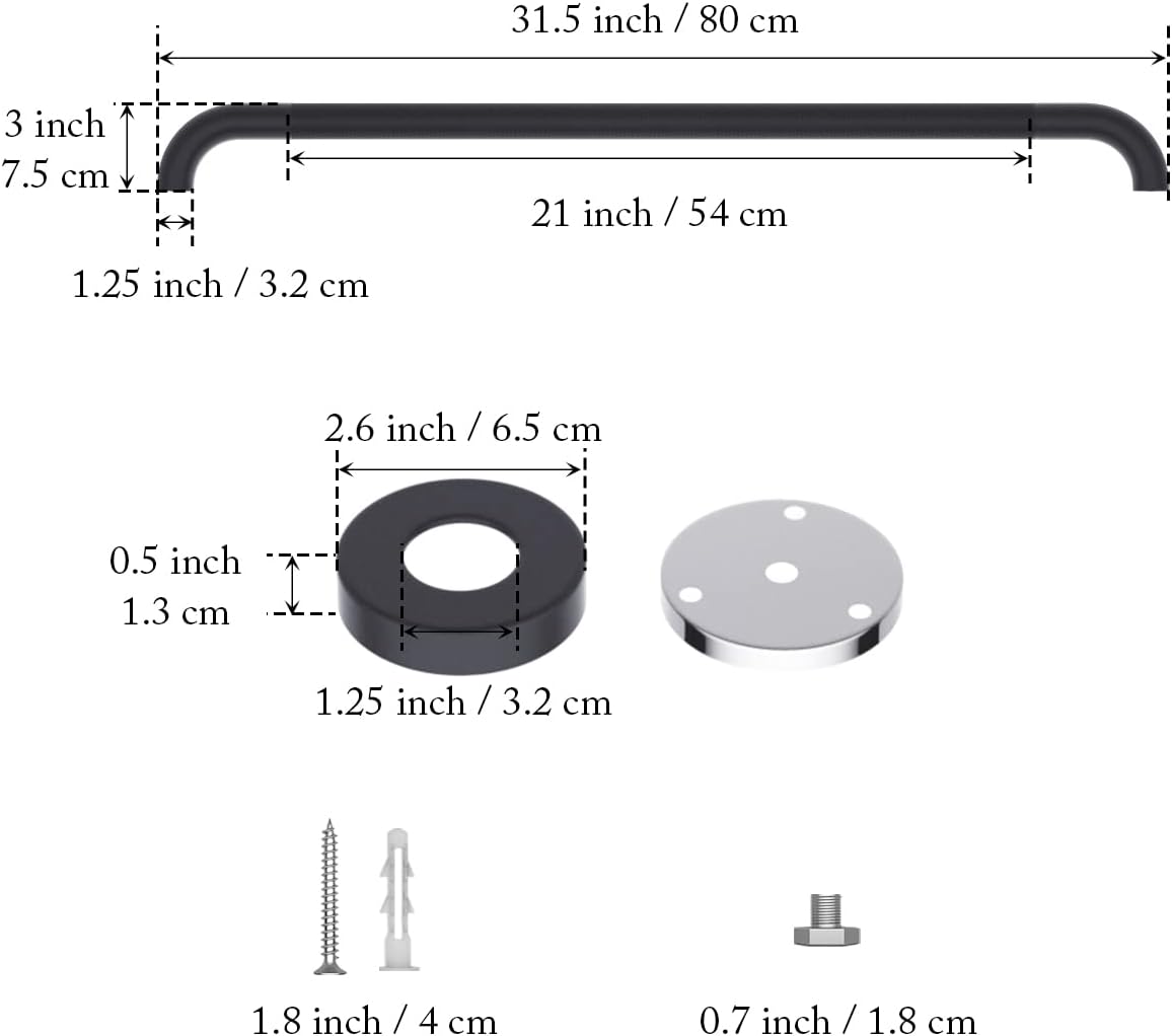 32 Inch Anti Slip Shower Grab Bar Oil Rubbed Black 1.25" Diameter,Munzong Bathroom Grab Bar, Knurled Bathroom Balance Bar,Safety Hand Rail Support Handicap Elderly Senior Assist Bath Handle