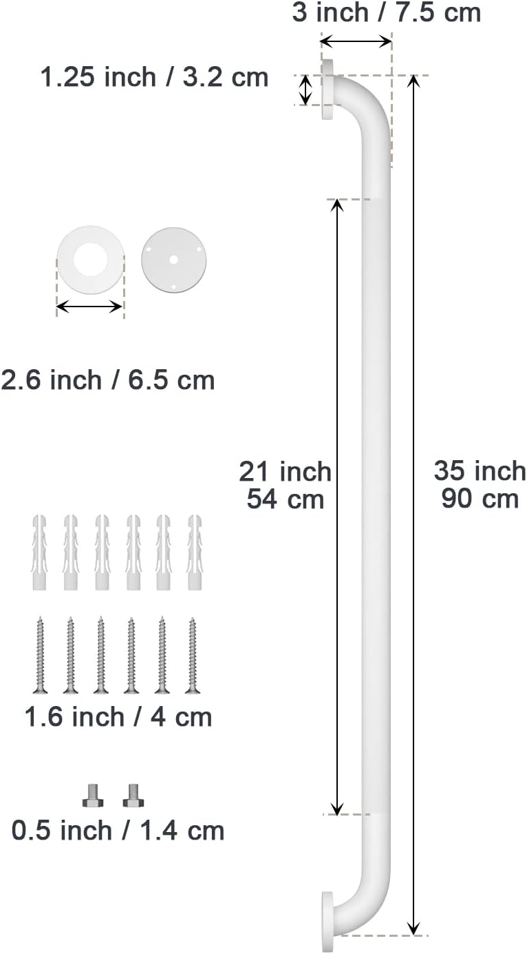 2 Pack 36 Inch Anti Slip Shower Grab Bar Oil Rubbed White 1.25" Diameter,Munzong Bathroom Grab Bar, Knurled Bathroom Balance Bar,Safety Hand Rail Support Handicap Elderly Senior Assist Bath Handle