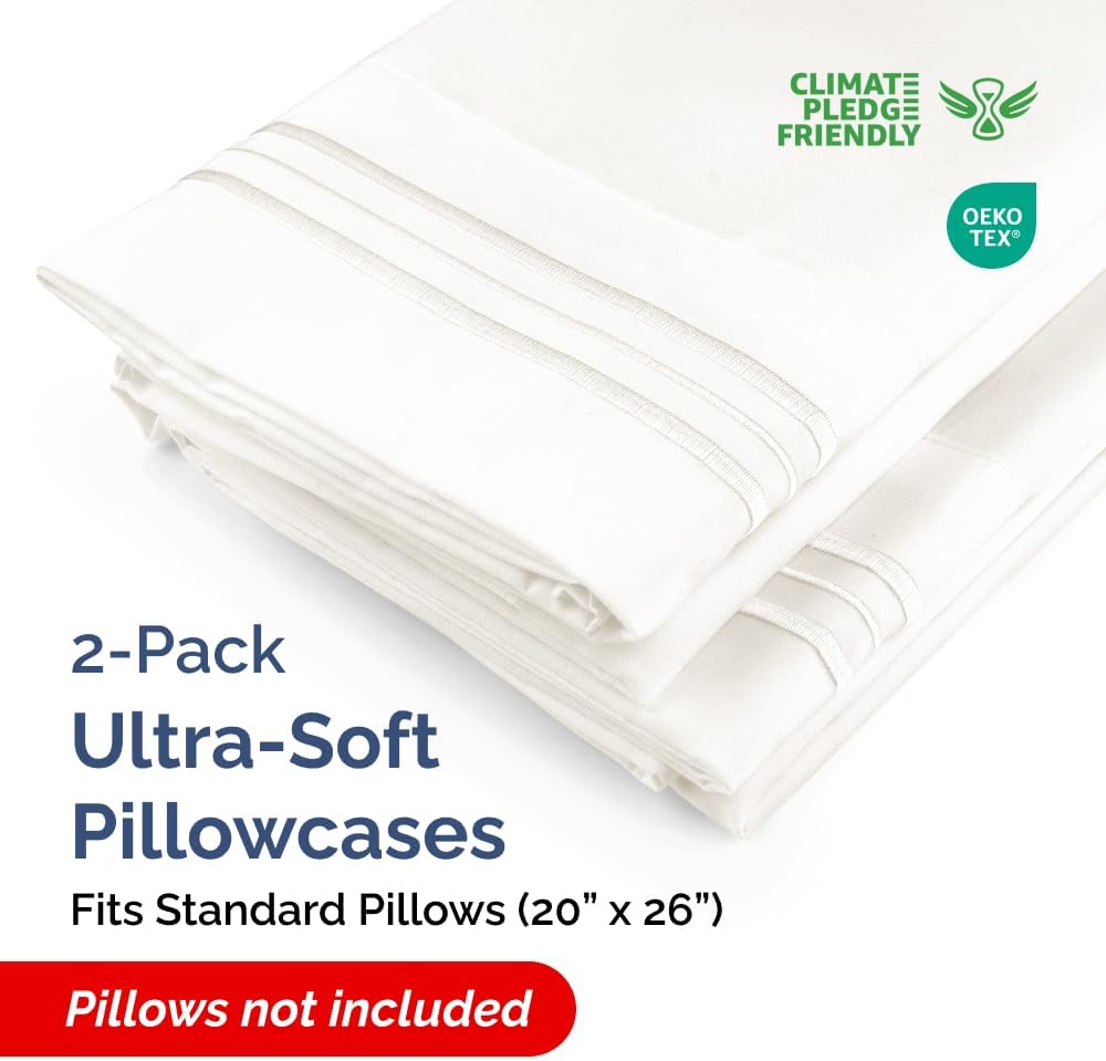 Standard Pillow Cases Set of 2 - Soft Hotel Quality Pillowcase Covers - Comfy & Wrinkle Free - Stain & Fade Resistant - Machine Washable Pillow Protectors - 2 Piece Set - Standard Size Antique White