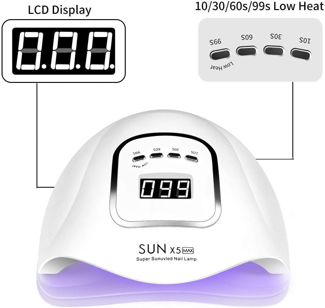 UV LED Nail Lamp 150W, Professional Nail Dryer Gel Polish Light, UV Nail Light with 4 Timer Setting, Nail Polish Curing Gel LED Dryer, Professional Nail Art Tools with Automatic Sensor (X5)