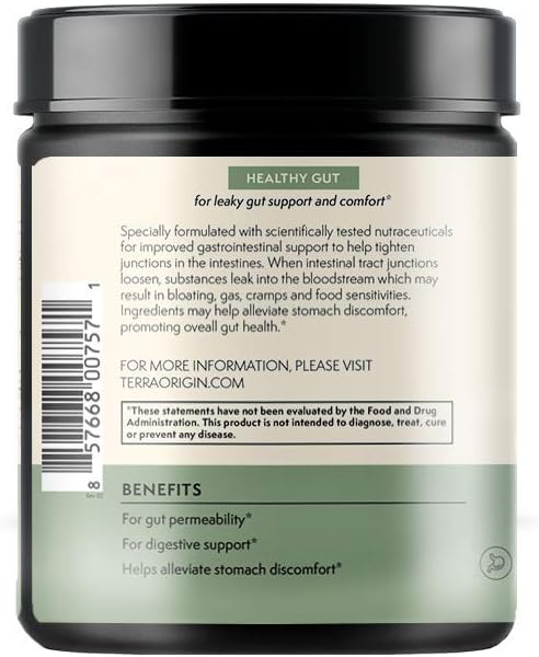 TERRA ORIGIN Healthy Gut Mint Flavor |30-Servings with L-Glutamine, Zinc, Glucosamine, Slippery Elm Bark, Marshmallow Root and More!