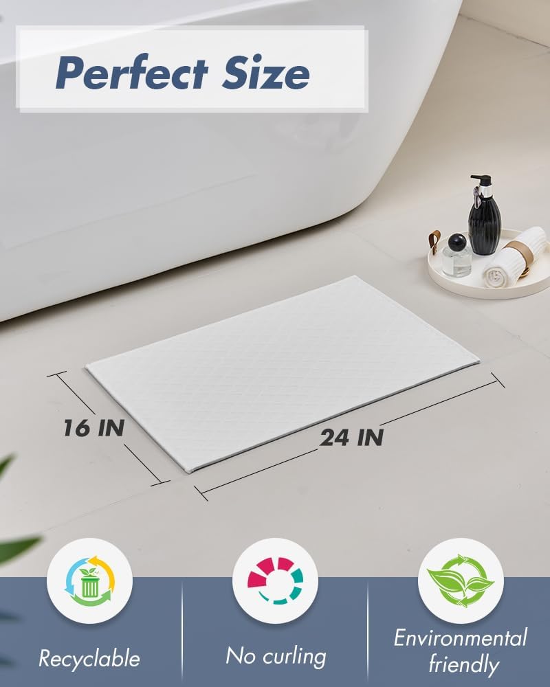AMOAMI Ultra Thin Bathroom Rugs, Rubber Backed Bath Mats for Bathroom Non Slip, Absorbent Bathroom Mat for Floor, Shower, Sink(16"x24", White)