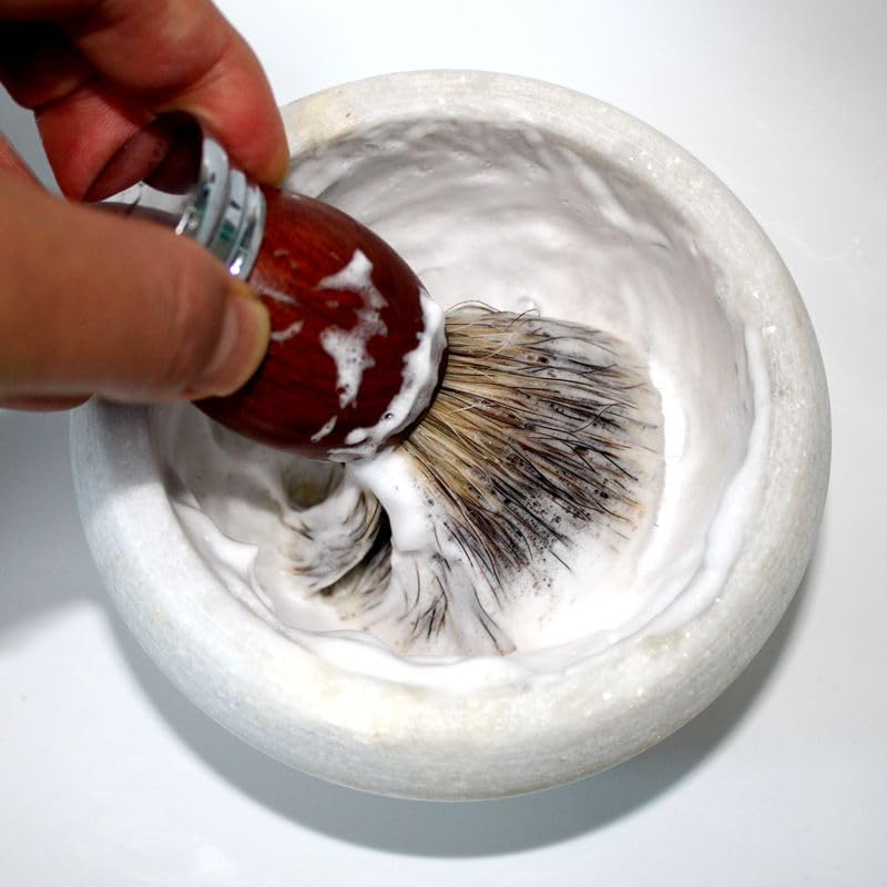 Shaving Soap & Cream Bowl for Men, Natural White Marble Stone, Heat Preservation, Easier to Whip Up a Fantastic Foam with Interior Micro-ridges, Art of Shave Lather bowl …