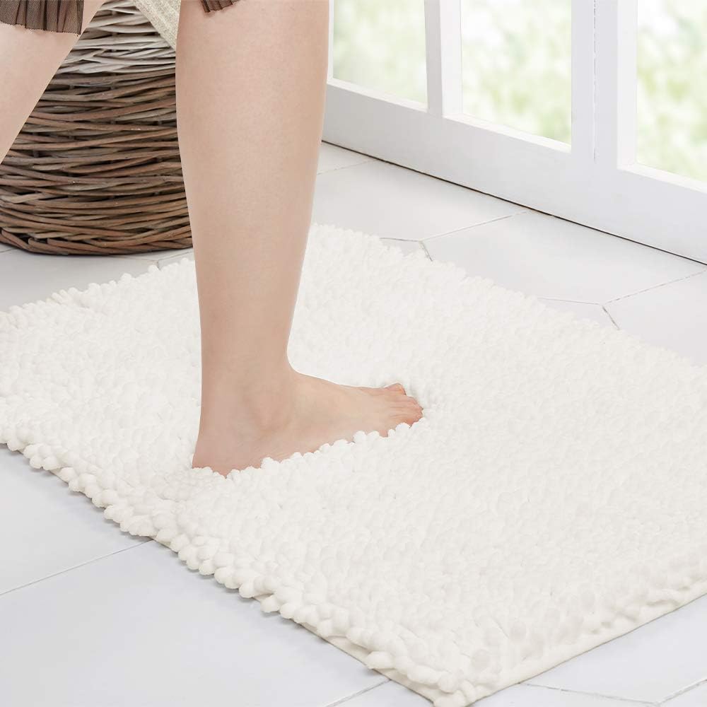 Walensee Large Bathroom Rug Non Slip Bath Mat (72x24 Inch Ivory) Water Absorbent Super Soft Shaggy Chenille Machine Washable Dry Extra Thick Perfect Absorbant Best Plush Carpet for Shower Floor