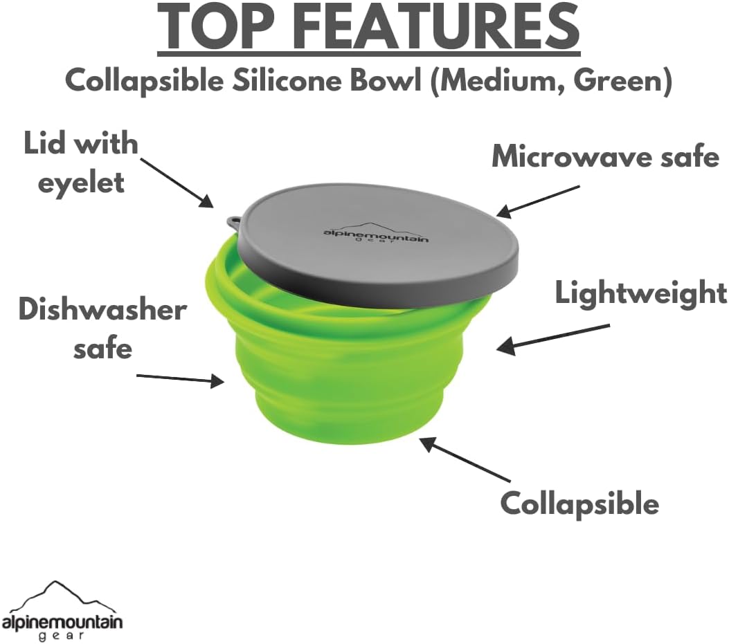 Collapsible Silicone Bowl with Lid for Camping and Backpacking - Camping Dishware Gear Essentials in Small/Medium/Large (Made by Caddis Sports) (Medium (Green))