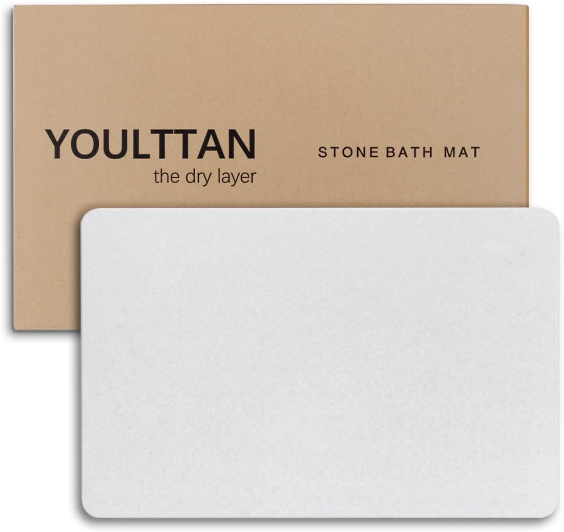 Stone Bath Mat 24"x16" - Diatomaceous Earth Shower Mat, Quick Dry, Anti-Slip, Modern Design with Bonus Non-Slip Pad - Perfect for Home Safety and Style,Light Gray
