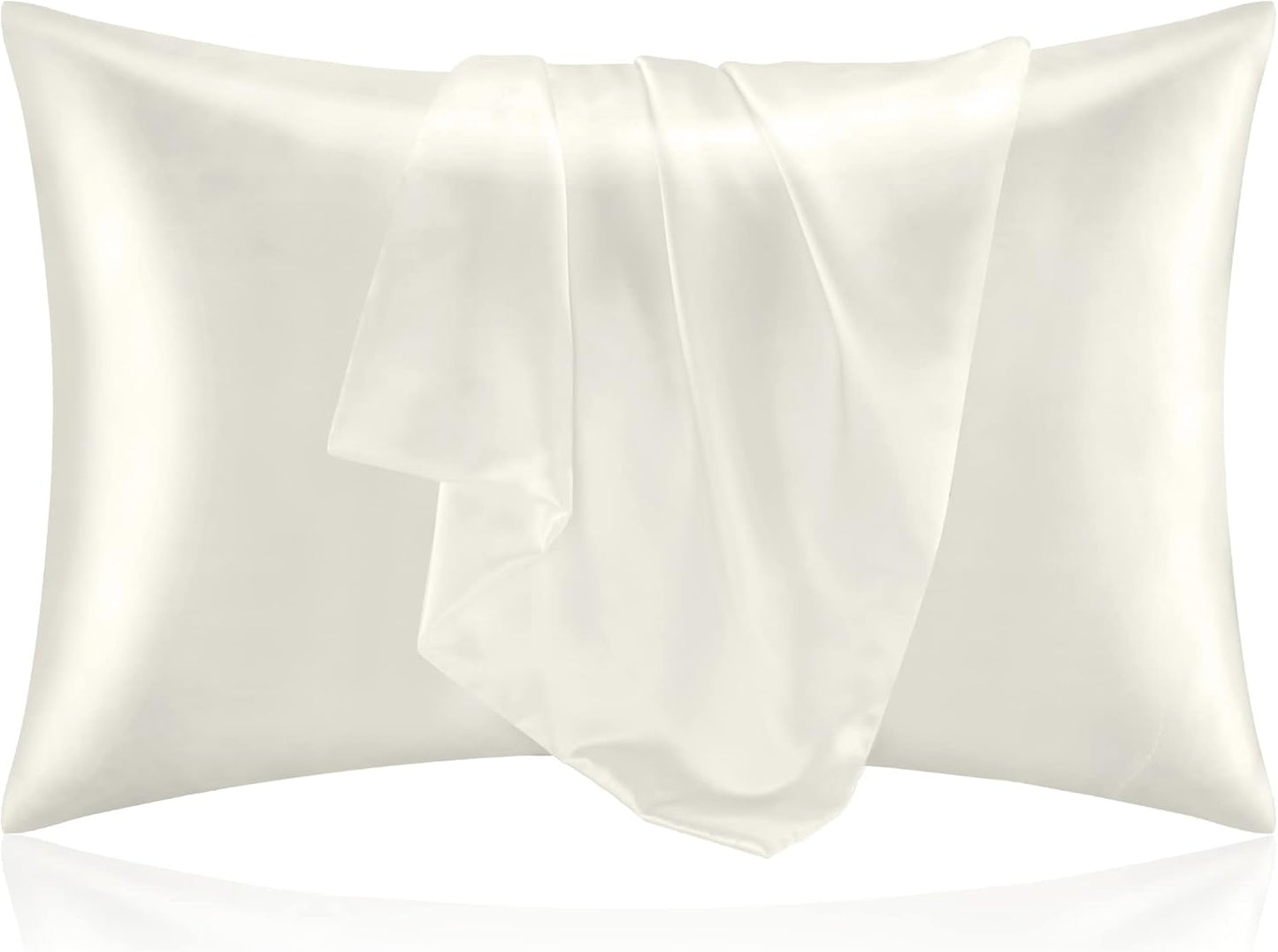 BEDELITE Satin Pillowcase for Hair and Skin, Super Soft and Cooling Similar to Silk Pillow Cases 2 Pack with Envelope Closure, Gift for Women Men(20"x26" Standard Size, Ivory)