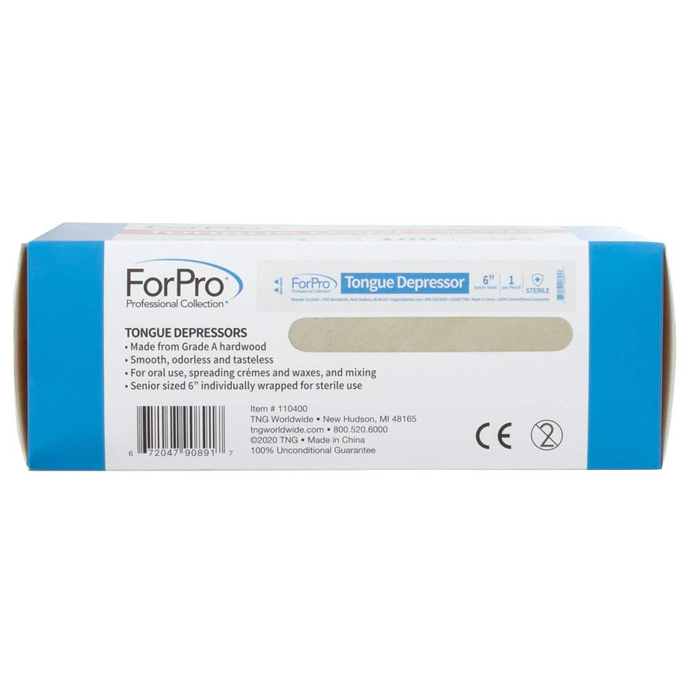 ForPro Professional Collection Senior Tongue Depressors, Large Wax Applicator Sticks, 6" Senior Sized, Sterile, Individually-Wrapped, 100-Count"