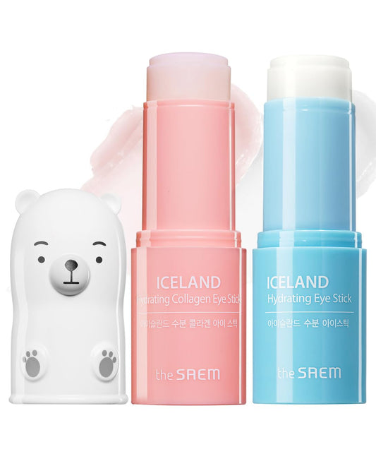 THESAEM Iceland Hydrating & Collagen Eye Stick 2 Pack - Cooling & Anti-Wrinkle Balm for Dark Circles and Puffiness – Under Eye Treatment - Reduce Wrinkles and Moisturizing - Duo Set