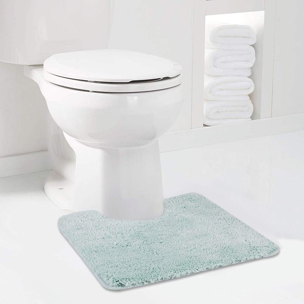 Walensee Contour Rug (20x24, Aqua) Non Slip Bath Mat, Soft Microfiber Shaggy Mat, Machine Washable, U Shape Toilet Rug