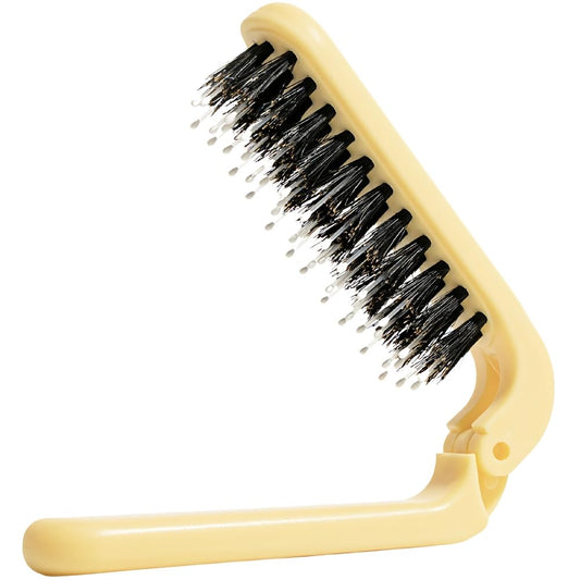 Uffy MiniPop Travel Hair Brush – Mini Folding Boar Bristles for Women, Men & Kids | Kid-Friendly Compact Comb for Wet & Dry Hair, Curly or Straight | Pocket-Size Detangler – Lemonade