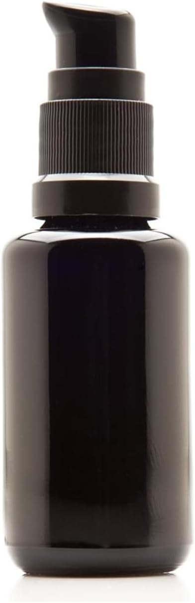 Infinity Jars 30 Ml (1 fl oz) Refillable Ultraviolet Black Glass Pump Bottles Leak-Proof Travel Containers for Toner, Sanitizer, Beard Oil, Hair Serum, Essential Oils 3-Pack