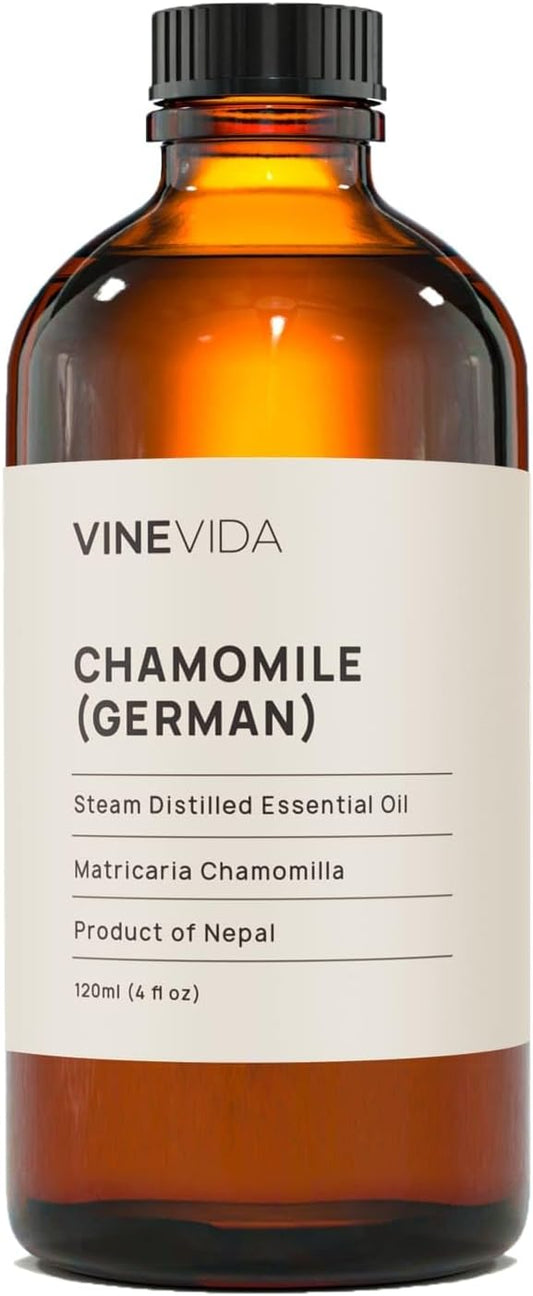 VINEVIDA Chamomile German Essential Oil 4 oz - Undiluted Chamomile Oil 4 oz - Chamomile Candle Oil Scent - DIY Candle Scents for Candlemaking - Bulk Essential Oil for Soap Making Safe for Skin