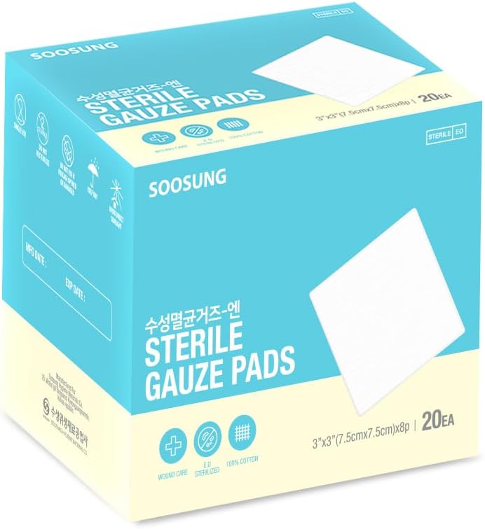 Medical-Grade Sterile Gauze 3x3in - 5 Pads per Pack (20 Packs per Box, 100 Pads Total) - Sterile & Sealed Packaging for First Aid & Wound Care