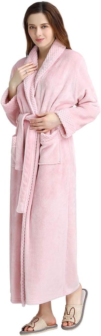 Hellomamma Long Bath Robe for Womens Plush Soft Fleece Bathrobes Nightgown Ladies Pajamas Sleepwear Housecoat