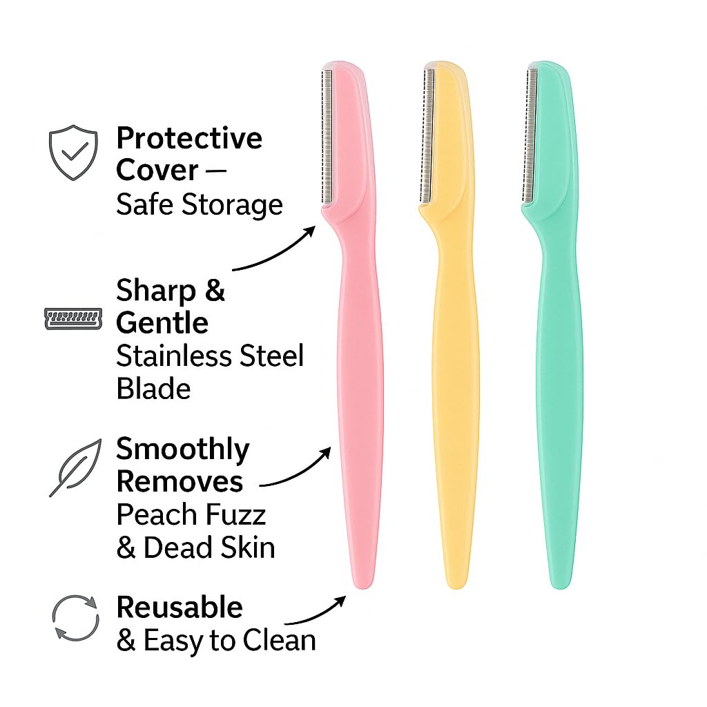 Dermaplane Razor for Women Face – Eyebrow Razor & Facial Hair Remover with Protective Cover – Reusable Dermaplane Facial Razor for Smooth, Flawless Skin