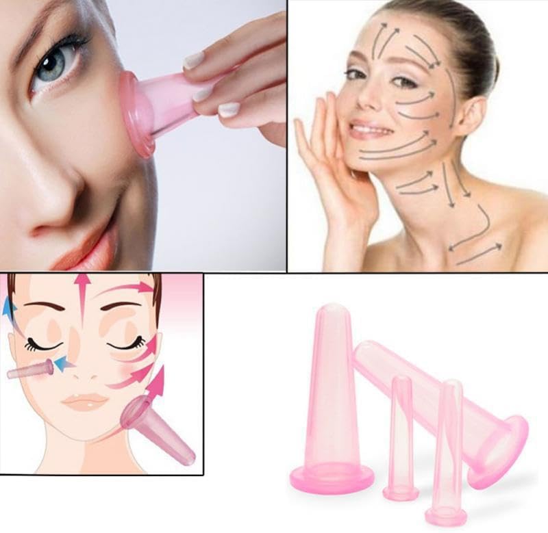 4 Pieces Facial Cupping Therapy Set Anti Cellulite, Silicone Vacuum Cupping Cups for Face and Eye Cupping Massage Manual Back Massagers (2 Small + 2 Large) (Transparent 2PCS)