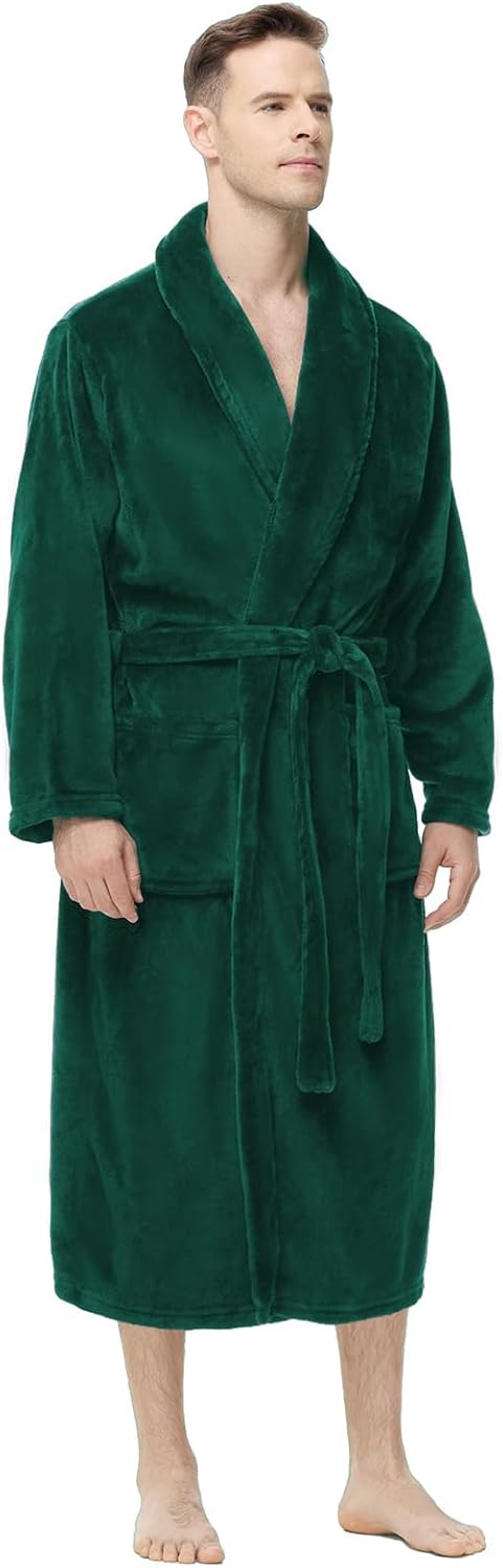 Yurhap Mens Fleece Robe, Soft Plush Robe for Men, Fluffy Bathrobe with Belt & 2 Pockets