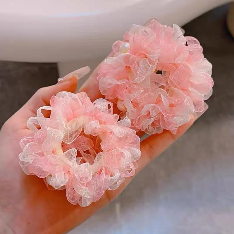 Lemeilleur 10 PCs (5 Pairs) Multicolor Cute Gauzy Elastic Hair Scrunchies for Buns Hair Ties Ponytail holders Band for Girls Kids Cheerleaders Hair Accessories