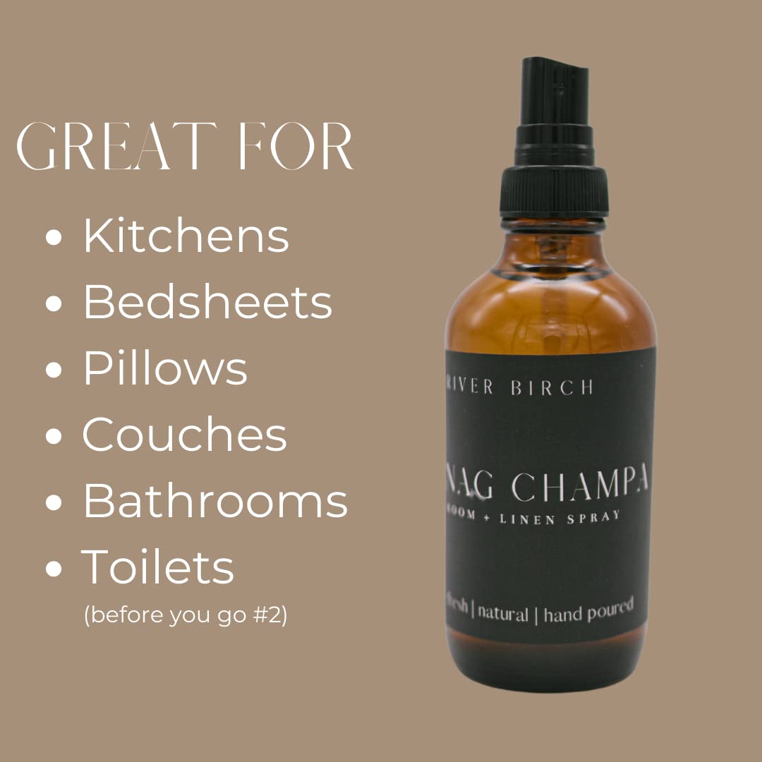 River Birch Nag Champa Scented Linen and Room Spray | Home Fragrance | 4 oz Glass Amber Bottle | Luxury Signature Scent Incense | Handmade in Texas