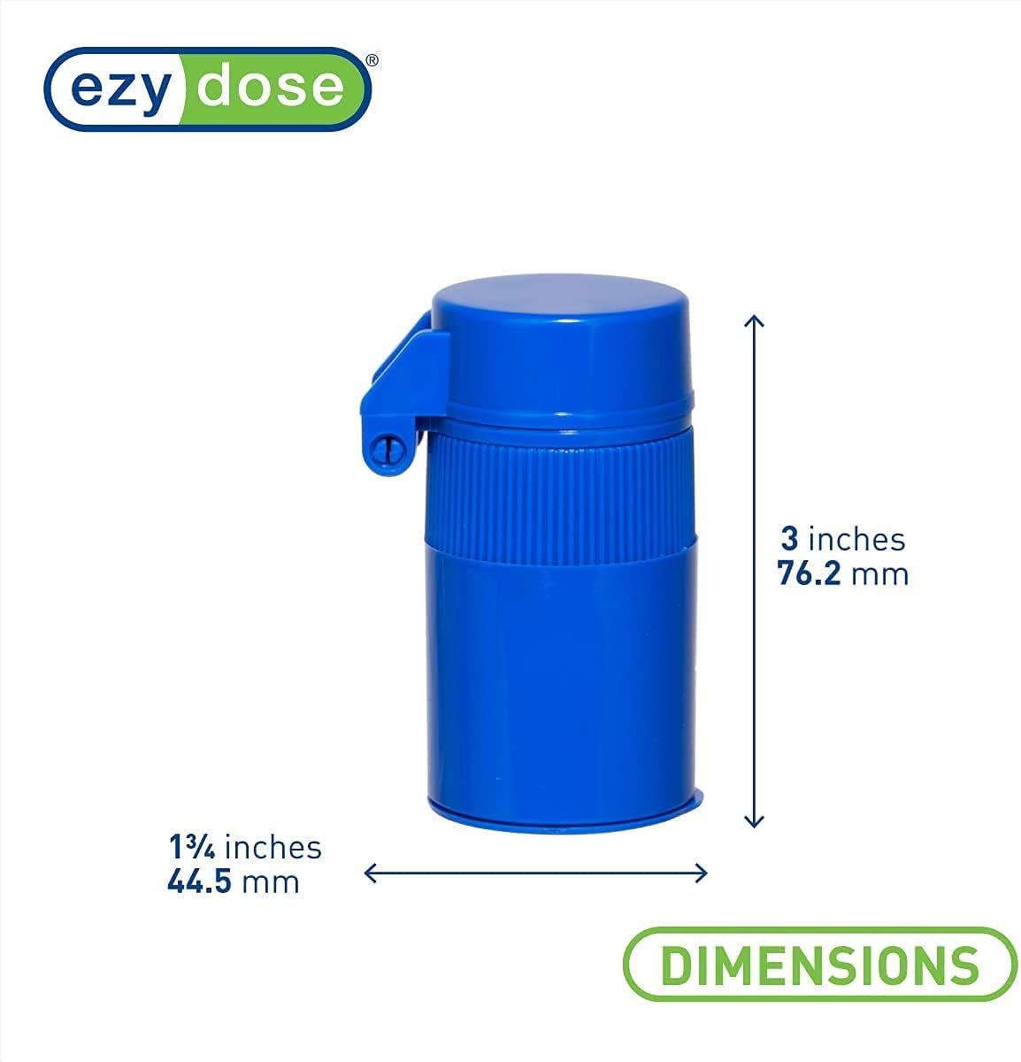 EZY DOSE 3 Compartment Pill Crusher, Cutter and Grinder, Daily Usage, Safely Cut Pills, Vitamins, Tablets, Accurate and Easy Cutting, Stainless Steel Blade, Removable Drinking Cup, Blue, BPA Free