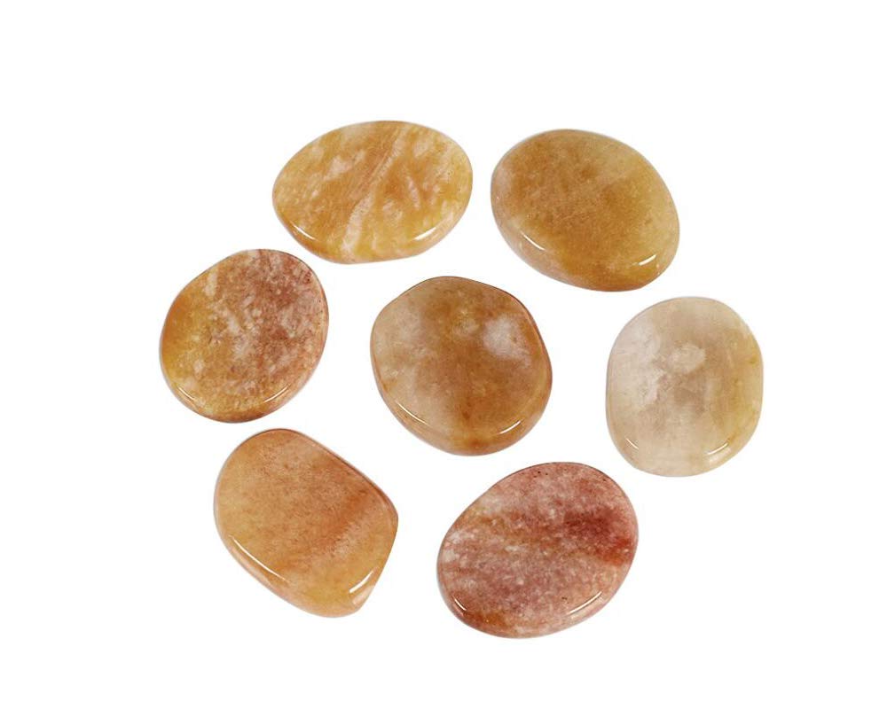 7 Pieces Natural Massage Stones Set for Professional or Home Spa, Smooth and Natural Massage Stones (Yellow Jade)
