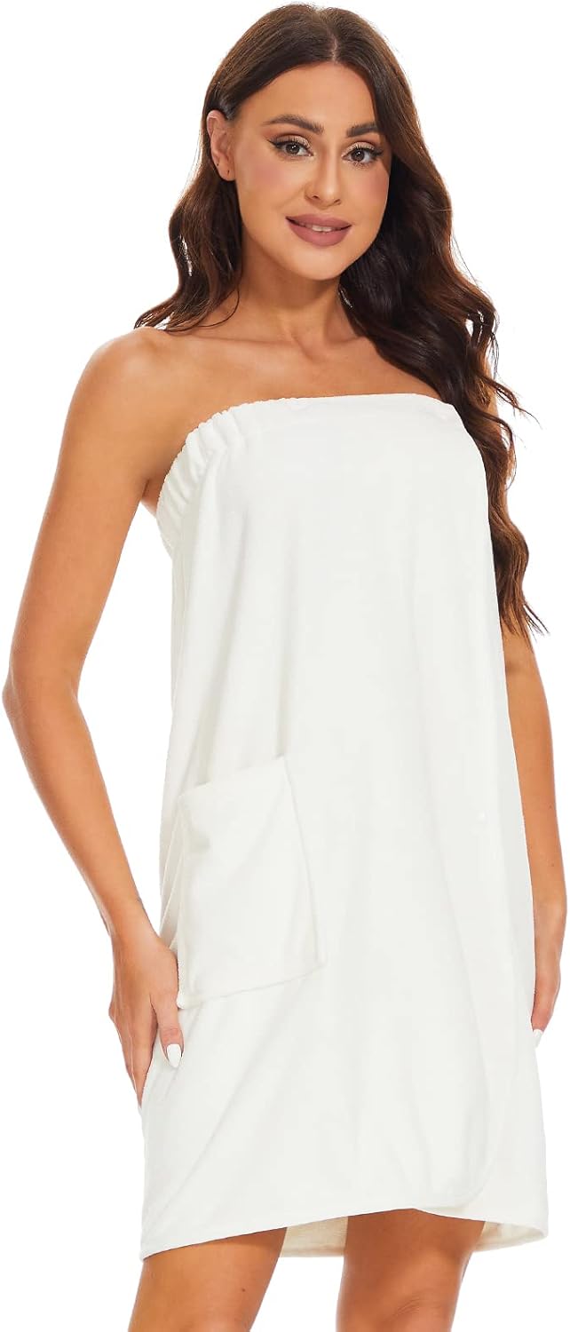 Kniffi Shower Wrap Robe for Women Bath Body Towel Wrap Spa Soft bathrobe with Adjustable Snap Closure