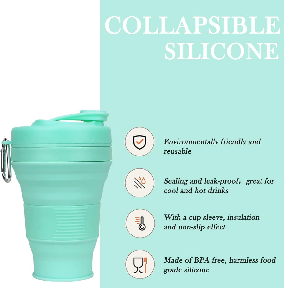 Silicone Coffee Cup with Straw lid Collapsible Cups for Traveling 20oz Lightweight Folding Water Mug for Picnic Hicking Camping Climbing