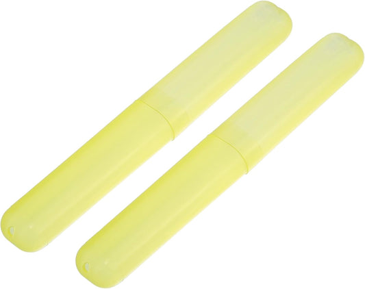 VOCOSTE 2 Pcs, Toothbrush Travel Case, Plastic, Lightweight Traveling Toothbrush Holders Case, for Travel Business, Yellow, 7.48"x1.06"
