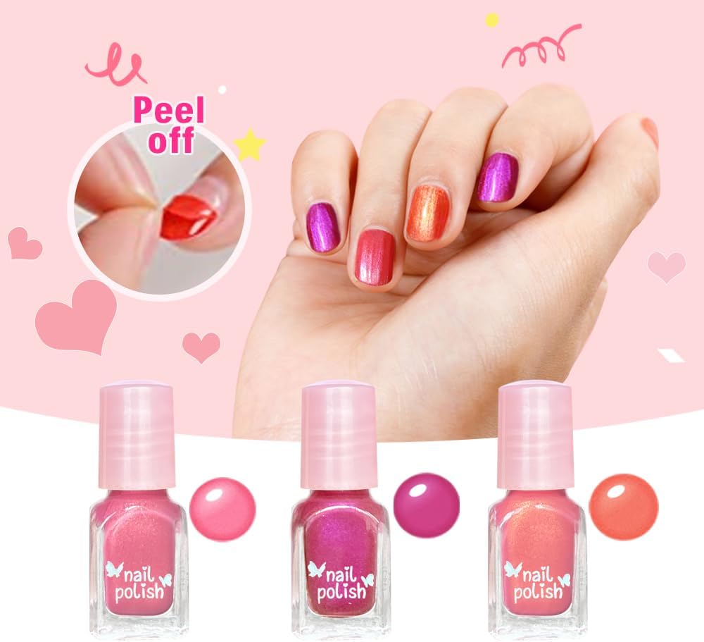 M&U MAKE YOU UP Butterfly Jewelry Case Nail & Hair Set - 3 Quick-Dry Polishes + 5 Fuzzy Elastics | Portable Beaded Clutch for Teens, FashionGift with Floral Charm Party Favors