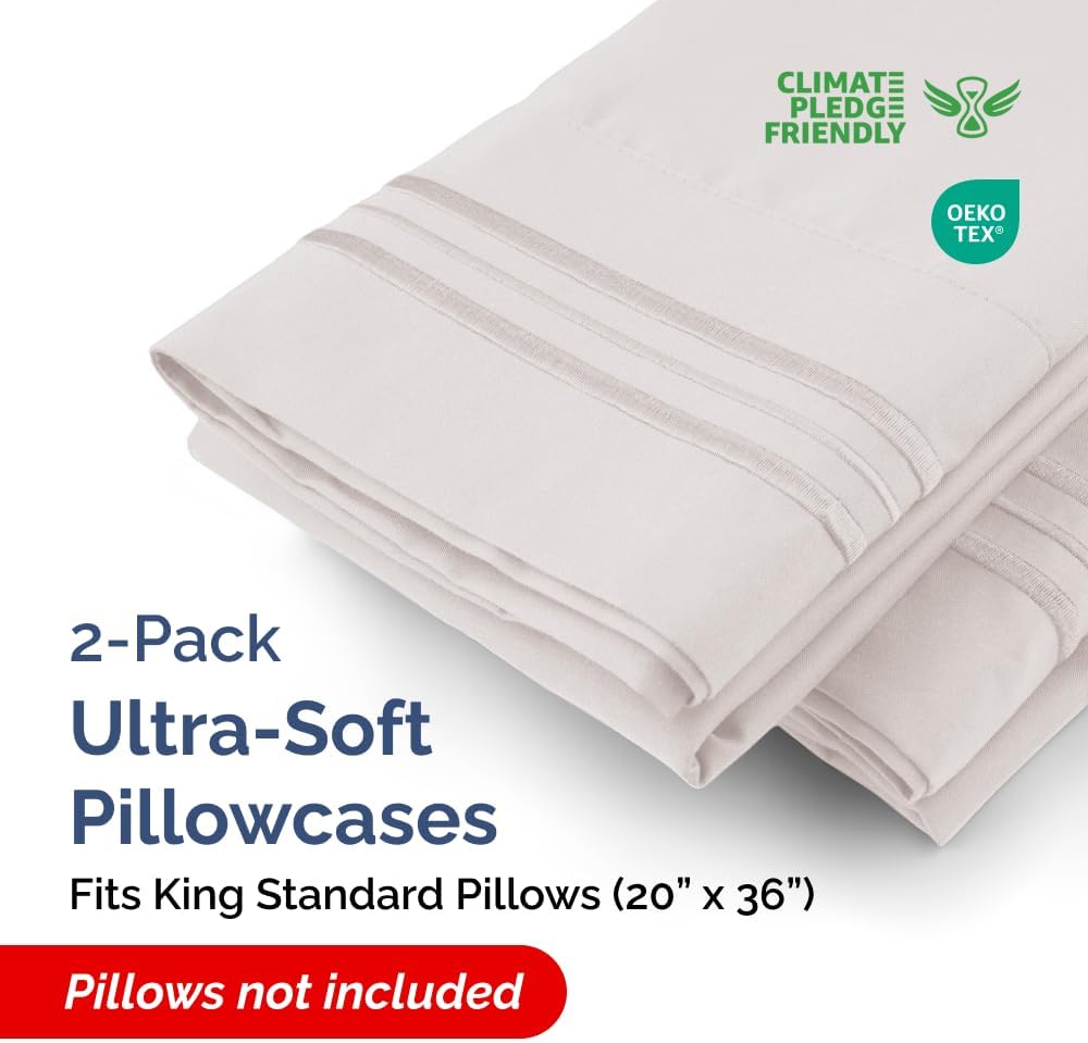 King Standard Pillow Cases Set of 2 - Soft Hotel Quality Pillowcase Covers - Comfy, Cozy & Fade Free - Wrinkle Resistant - Machine Washable Pillow Protectors - 2 Piece Set - King Standard Light Grey