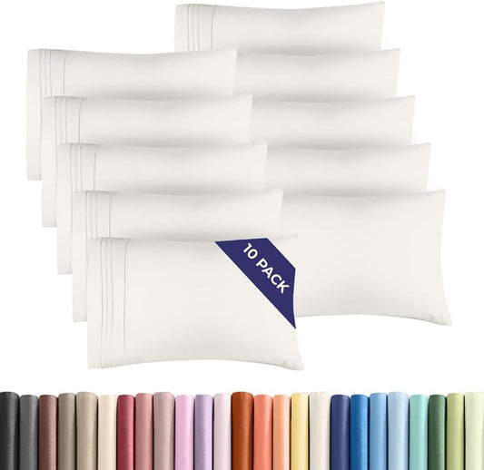 Queen Pillow Cases Set of 10 - Ultra Soft Hotel Quality Pillowcase Covers - Comfy & Wrinkle Free - Shrink, Stain and Fade Resistant - Machine Washable Pillow Protectors - 10 Piece Set - Antique White