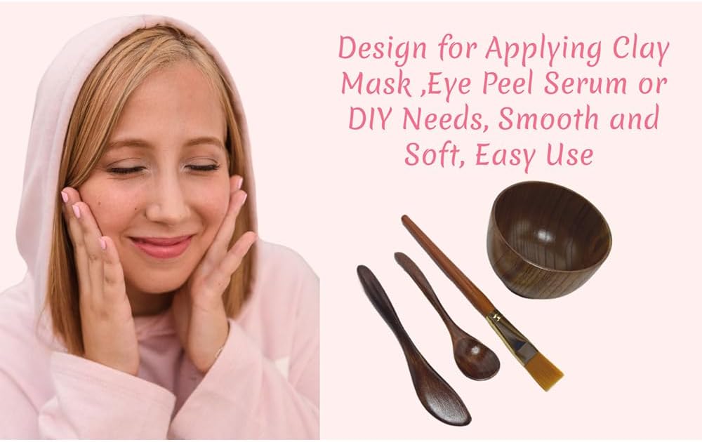 Face Mask Mixing Bowl Set Brown Wood,4 Pack Diy Facial Tools For Skin Care,Facemask Mixing Tool Kit With Facial Mask Bowl,Spatula,Spoon,Brush Applicator,Facial Esthetician Supplies