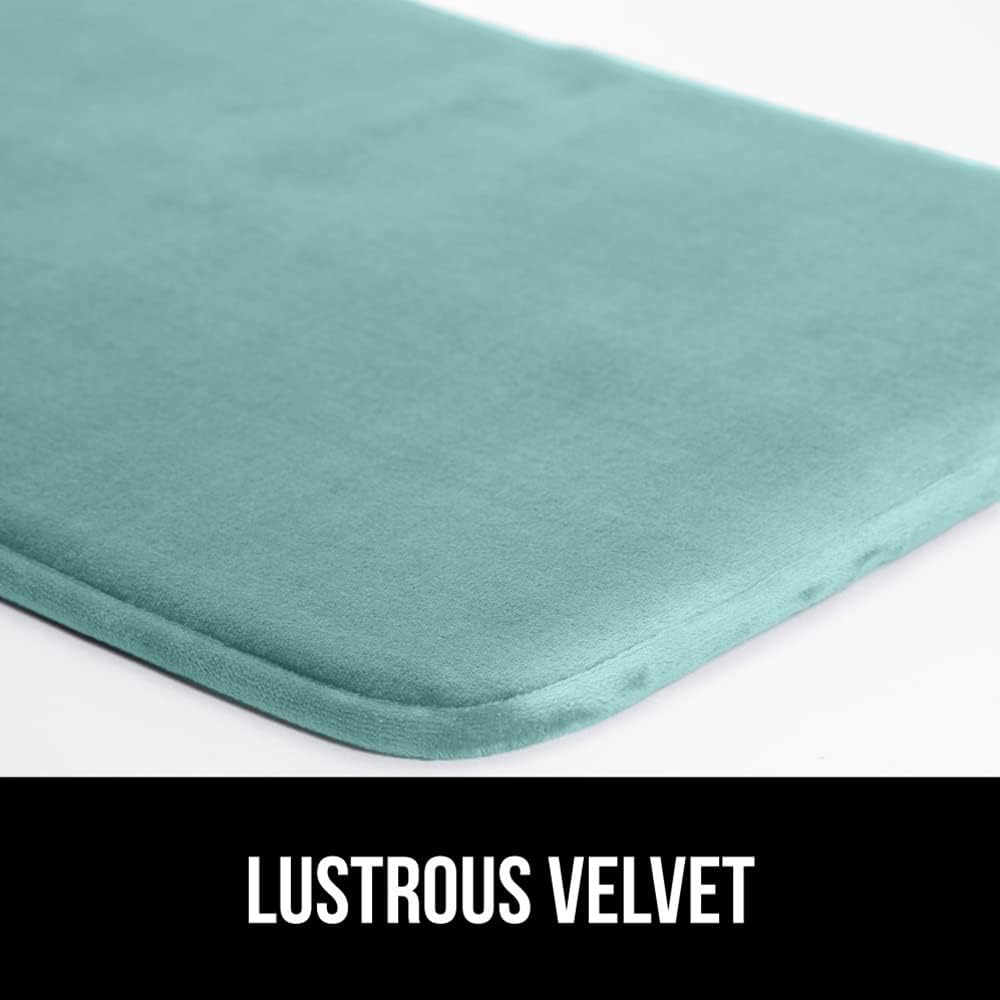 GORILLA GRIP Memory Foam Bath Mat, Soft Absorbent Velvet Bathroom Mats, Durable Dots on Underside, Machine Washable Bathmat, Carpet Rug Room Decor for Shower Tub Floor RV, 24x17 Rugs, Seablue