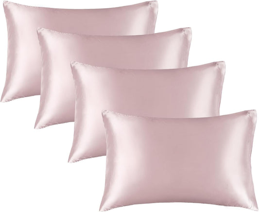BEDELITE Satin Pillowcase for Hair and Skin, Super Soft Similar to Silk Pillow Cases 4 Pack with Envelope Closure, Cooling Pillowcases for Women Men (20"x36" King Size, Lotus Pink)