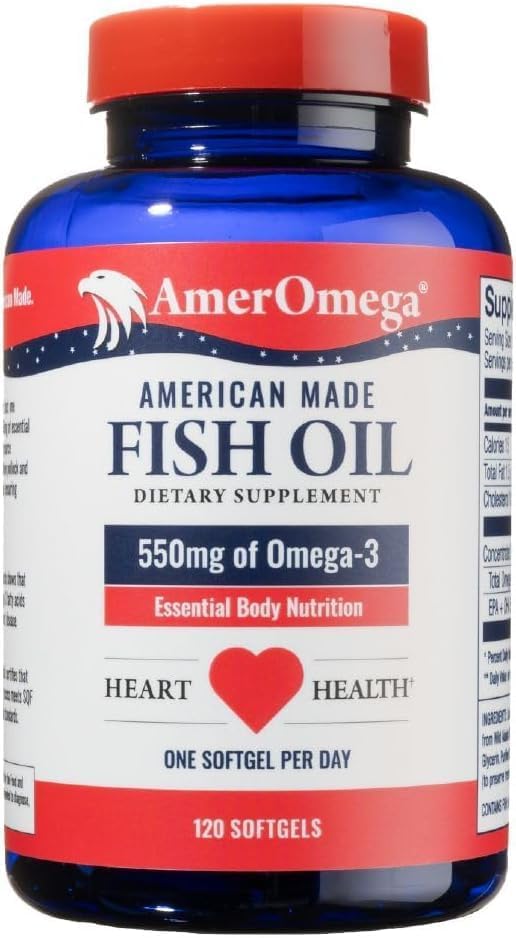 AmerOmega Triglyceride Omega-3 Fish Oil for Heart Health Support - Wild-Caught Alaskan Walleye Pollock - American-Sourced, American-Made - Non-GMO, Gluten-Free & Dairy-Free - 120 Softgels