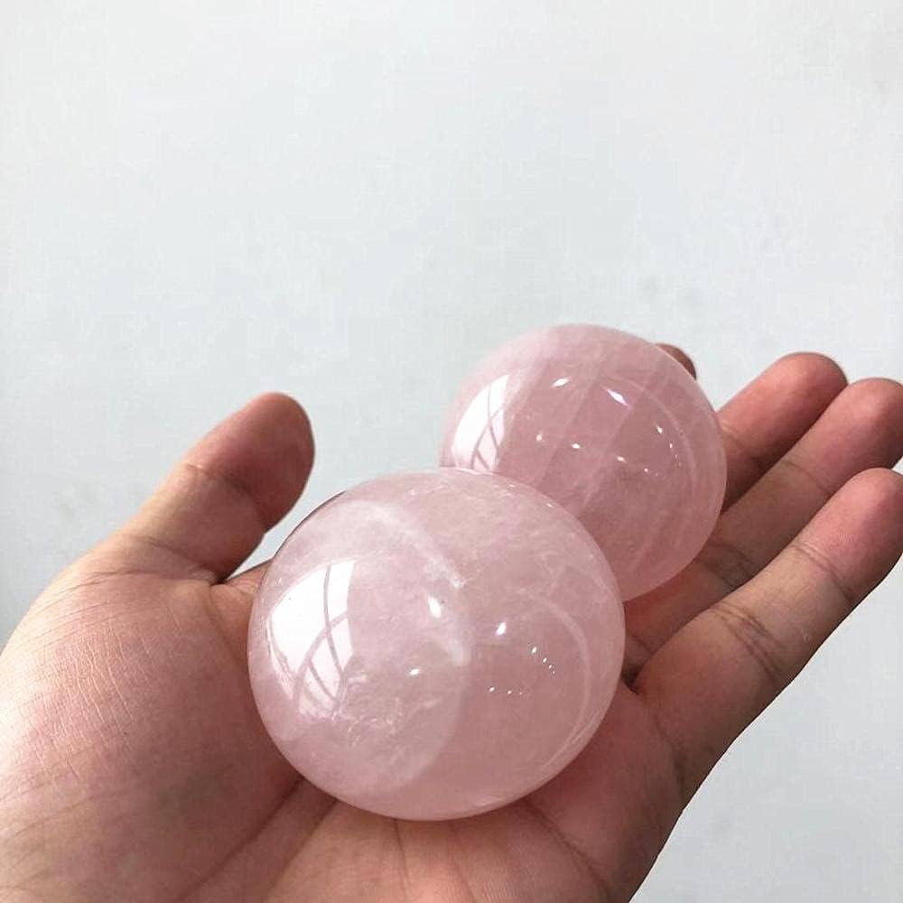 2" Rose Quartz Baoding Balls, Pink Crystal Health Stress Exercise Balls for Hand Therapy, Stress Relief and Exercise, Natural Quartz Sphere Gemstone Handballs with Carry Pouch (Box-Packed) M9