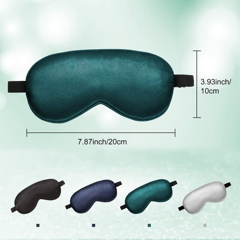 BBTO 4 Pcs Silk Sleep Eye Masks Smooth Soft Satin Eye Covers with Adjustable Strap Blindfold for Sleeping Blocking Out Lights Travel Relaxation(Black, Navy Blue, Dark Green, Gray)