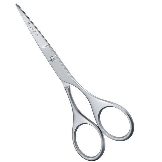 Suvorna small scissors for beard, mustache, facial, nose, eyebrow, and ear hair - Hair scissors for cutting, trimming & grooming - Made with 4.5" stainless steel for barbers, professional, & home user