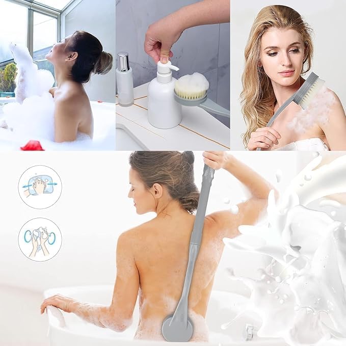Back Brush Long Handle for Shower, 20.5” Back Bath Brush for Shower, Back Scrubber, Exfoliation and Improved Skin Health for Elderly with Limited Arm Movement, Disabled, Pregnant Women