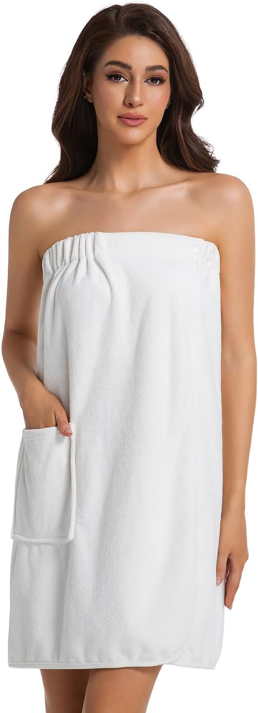 Womens Towel Wrap Bath Robe Lightweight Spa Body Wrap Shower Adjustable Snap Closure