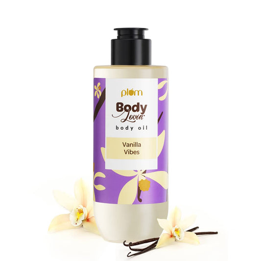 Plum Vanilla Body Oil with Avocado Oil, Coconut Oil & Carrot Seed Oil, 100% Pure Moisturizing Oil, Detoxifying, Omega-3 Fatty Acids, Vitamins A, D, E for Nourishing, Paraben & Silicone Free, 6.7 Fl Oz
