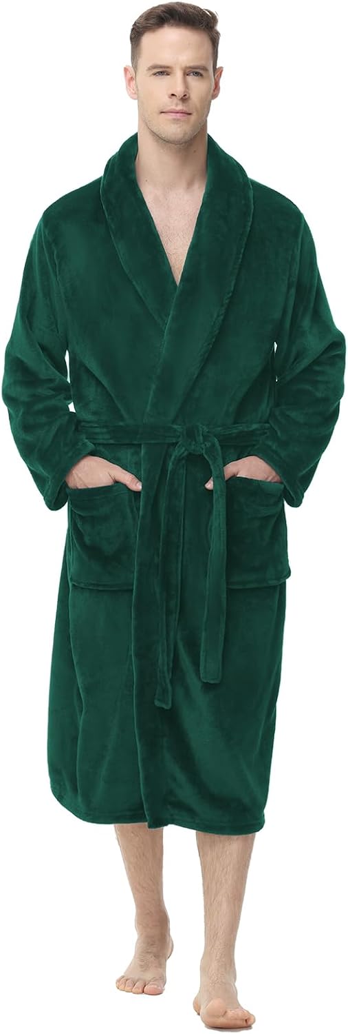 Yurhap Mens Fleece Robe, Soft Plush Robe for Men, Fluffy Bathrobe with Belt & 2 Pockets