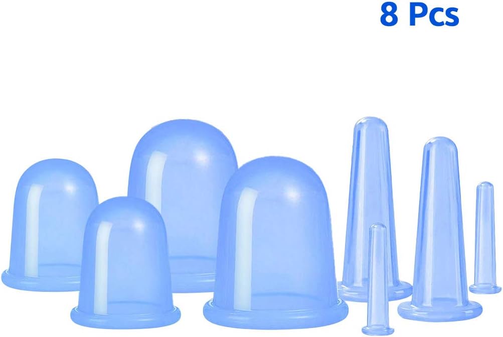 M-22 ONECUPPTOP Cupping Therapy Sets Silicone Anti Cellulite Cup Vacuum Suction Massage Cups Facial Cupping Sets Body and Face (Blue)