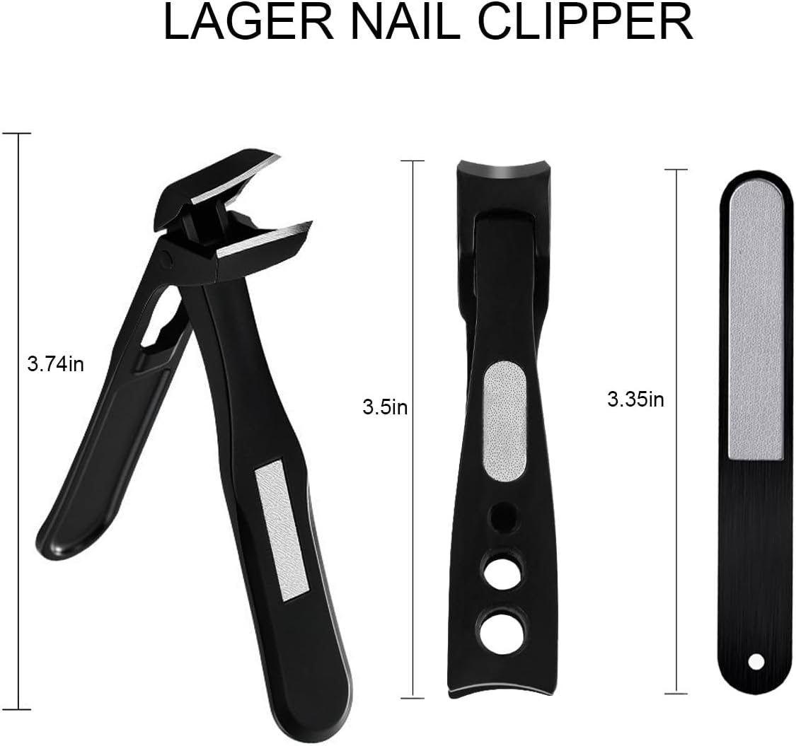 Nail Clippers for Seniors, Wide Jaw Fingernail Clippers and Angled Head Toenail Clippers for Thick Nail, Professional German Nail Clippers for Men, Women & Pregnant (Black 3)